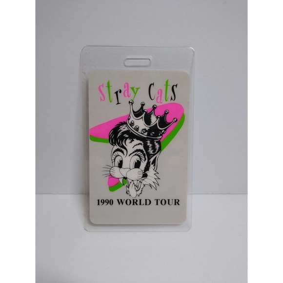 Stray Cats Backstage Pass Original 1990 World Tour Cool Cat Hat Crown Rockabilly - Picture 4 of 4
